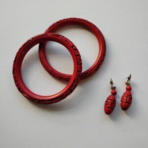Cinnabar Bracelets and Earrings